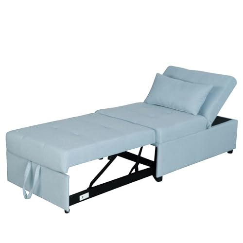Light Grey Folding Ottoman Sofa Bed with Solid Wood Frame and Polyester Fabric W685301