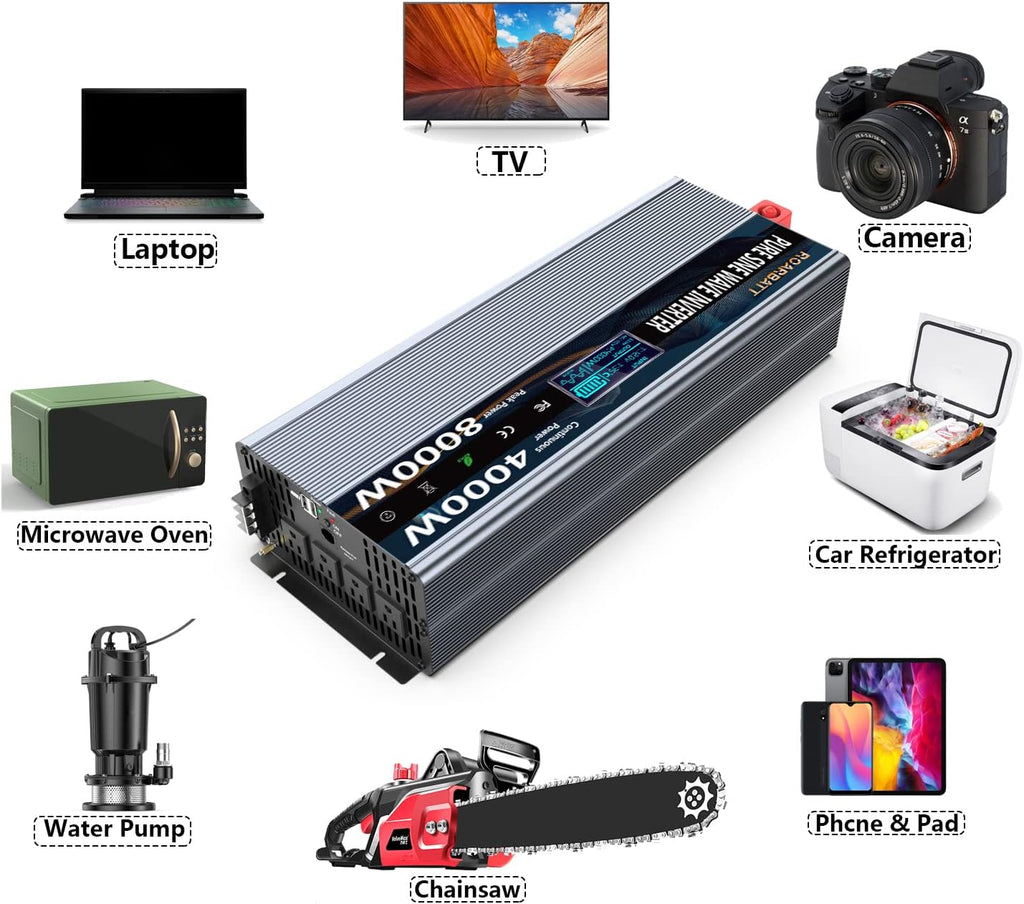4000W Pure Sine Wave Power Inverter 12V to 110V with Remote Control P92860