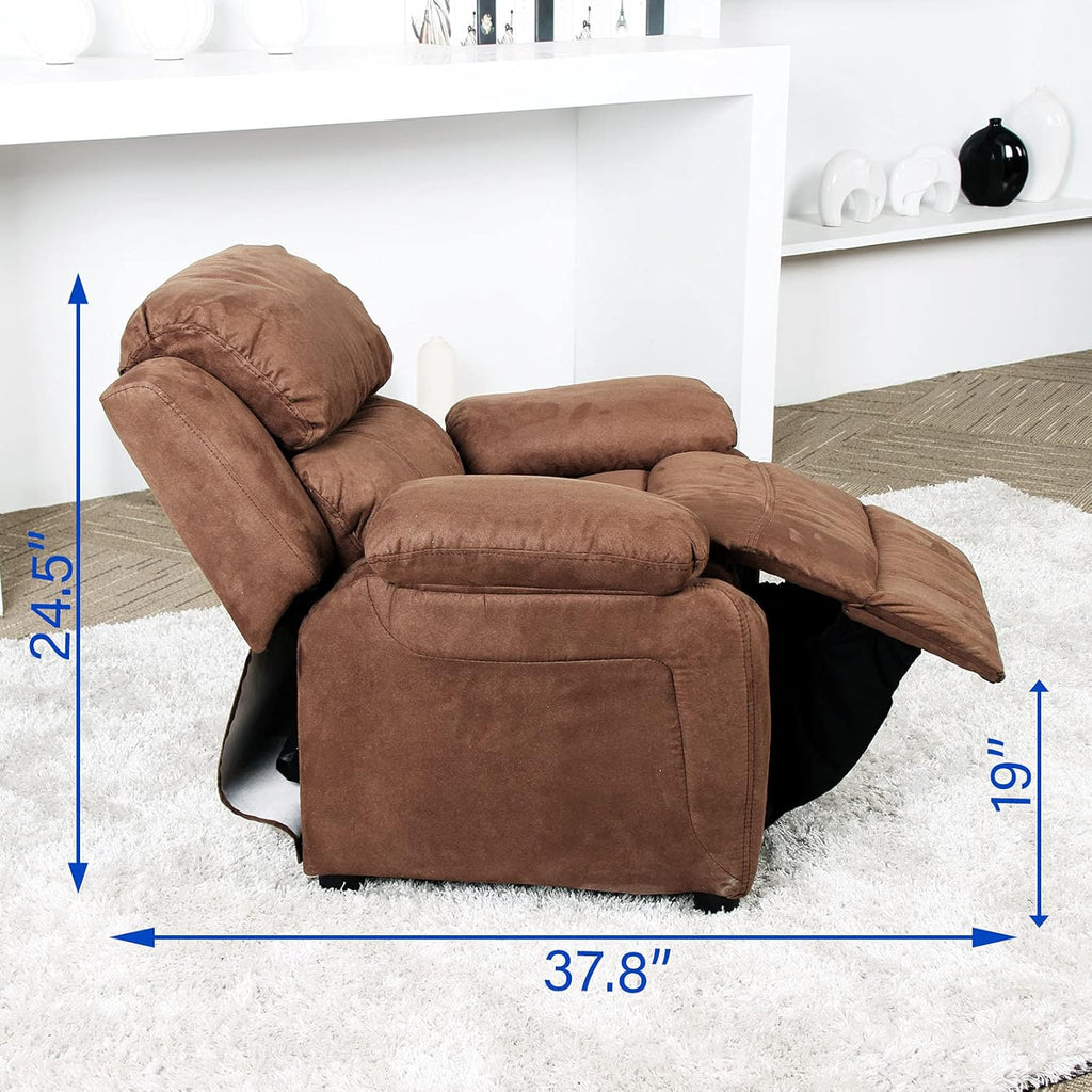 Light Brown Padded Leather Recliner with Storage Arms C54112