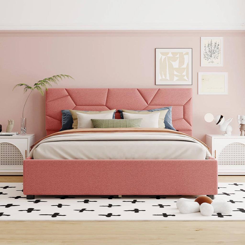 Queen Size Upholstered Platform Bed with 4 Drawers Y80709