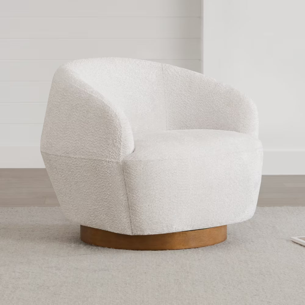 White Fabric Swivel Barrel Accent Chair X7695