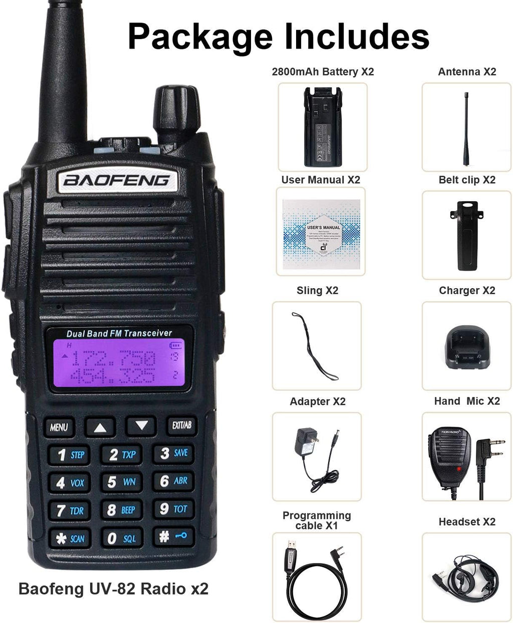 Black 2 Pack Walkie Talkies with Programming Cable and Handheld Speaker Mic K179