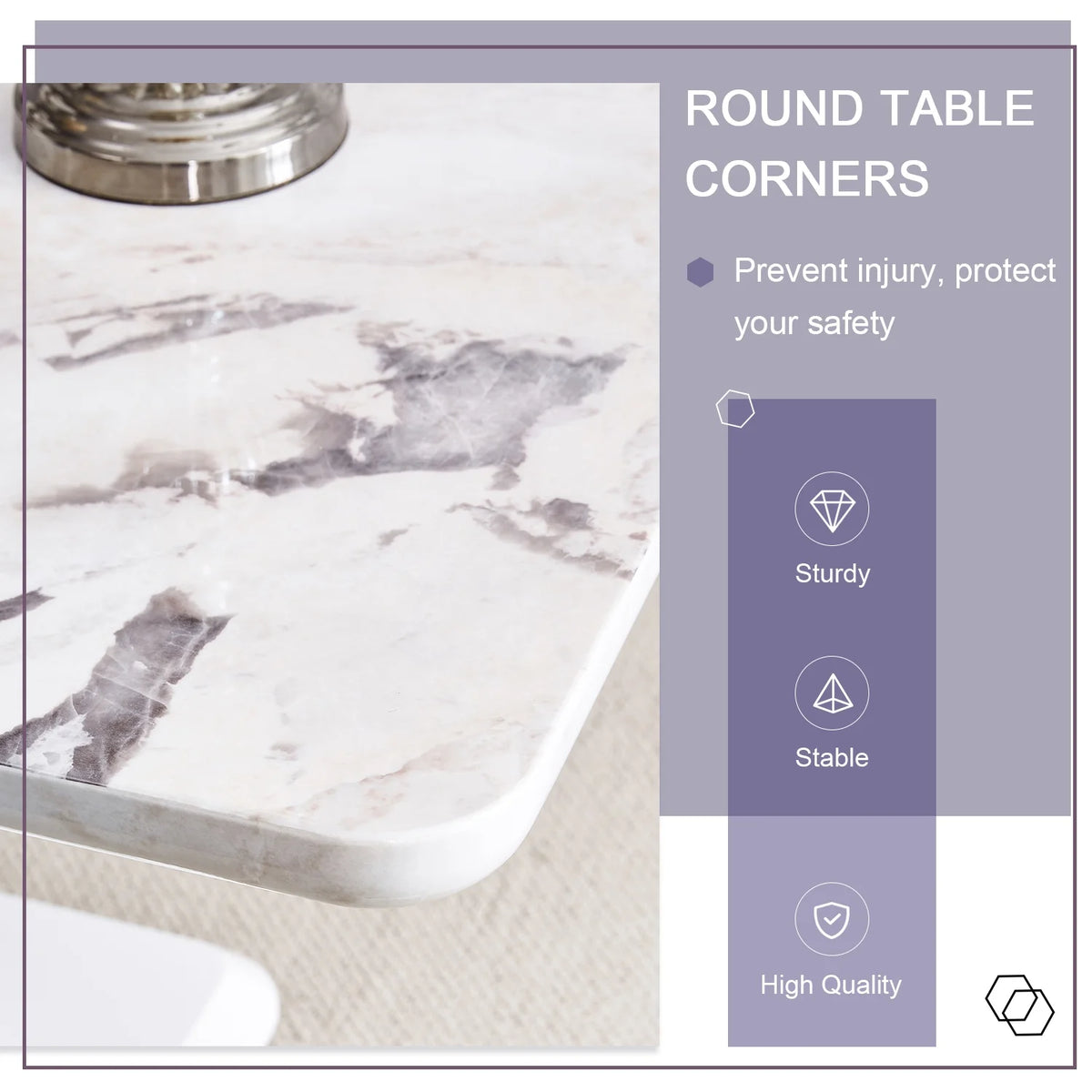 63" White Faux Marble Dining Table for 6 L3271