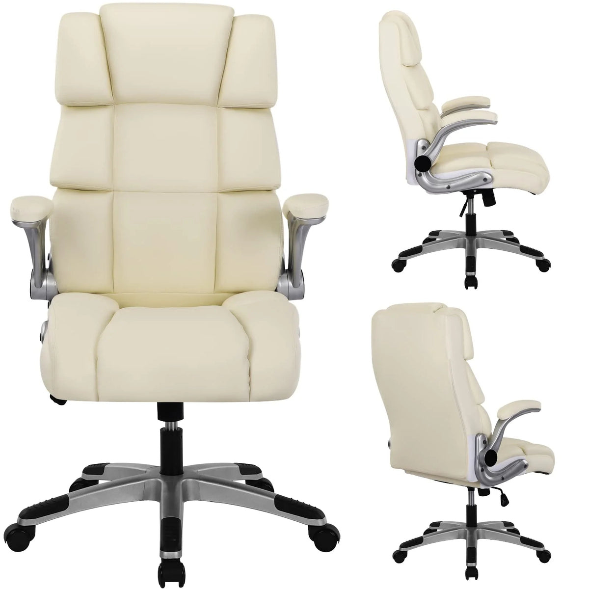 White Ergonomic Office Chair with Flip-up Armrests T598