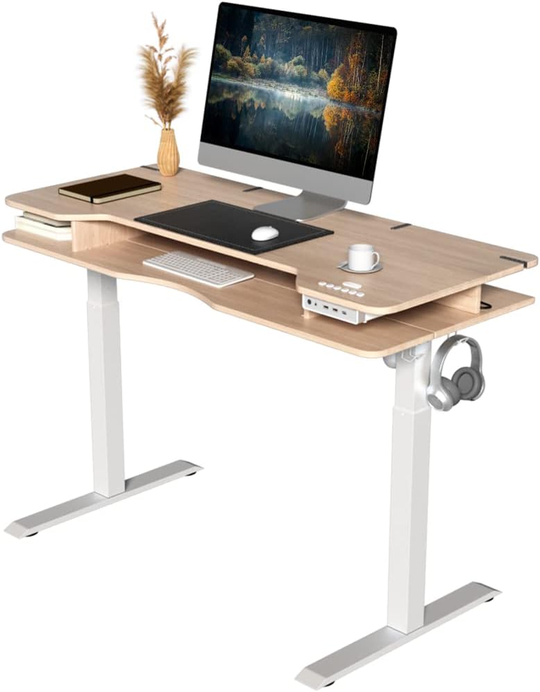 47" Electric Standing Desk with Storage Shelves W683305