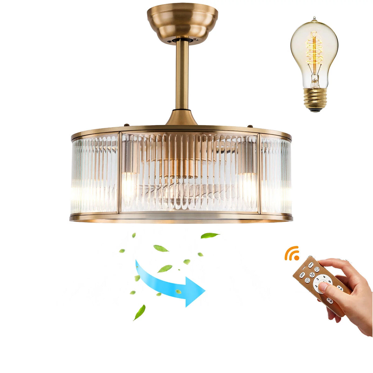 Caged Ceiling Fan Light with Remote X862