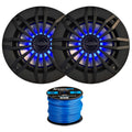 2 x 6.5" 2-Way 200W Marine Loudspeakers with Blue LED Light (Black), 50Ft 16-Gauge Tinned Speaker Wire X3133