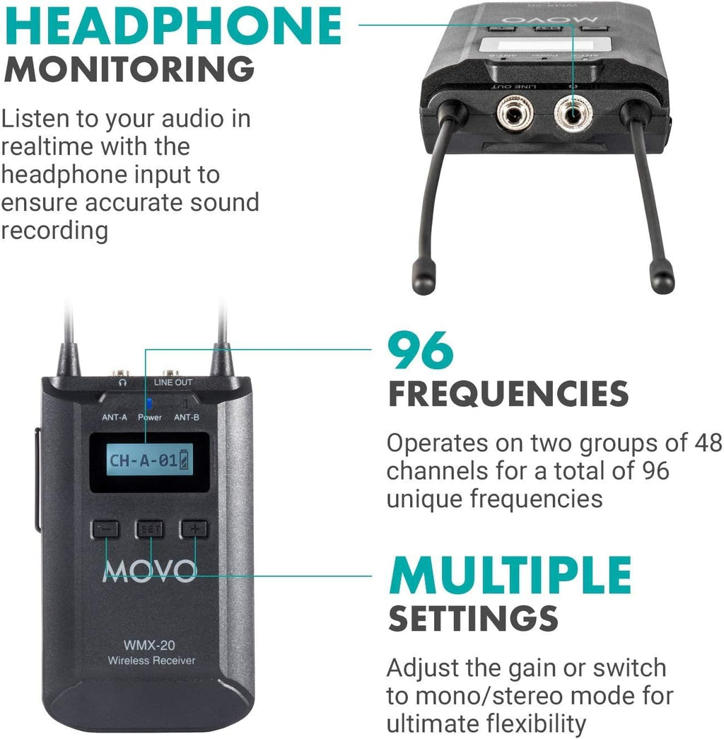 48-Channel UHF Wireless Lavalier Microphone System with 1 Receiver, 2 Transmitters, and 2 Lapel Microphones C1032
