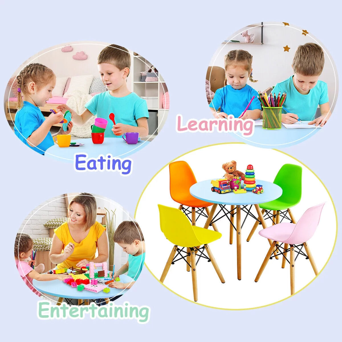 5 PC Kids Round Table Chair Set with 4 Armless Chairs Z653