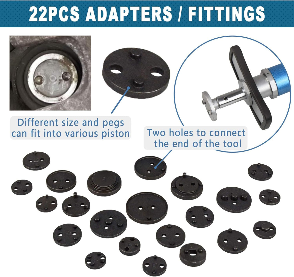 23PCS Pneumatic Brake Caliper Wind Back Tool Kit with Adapters I996