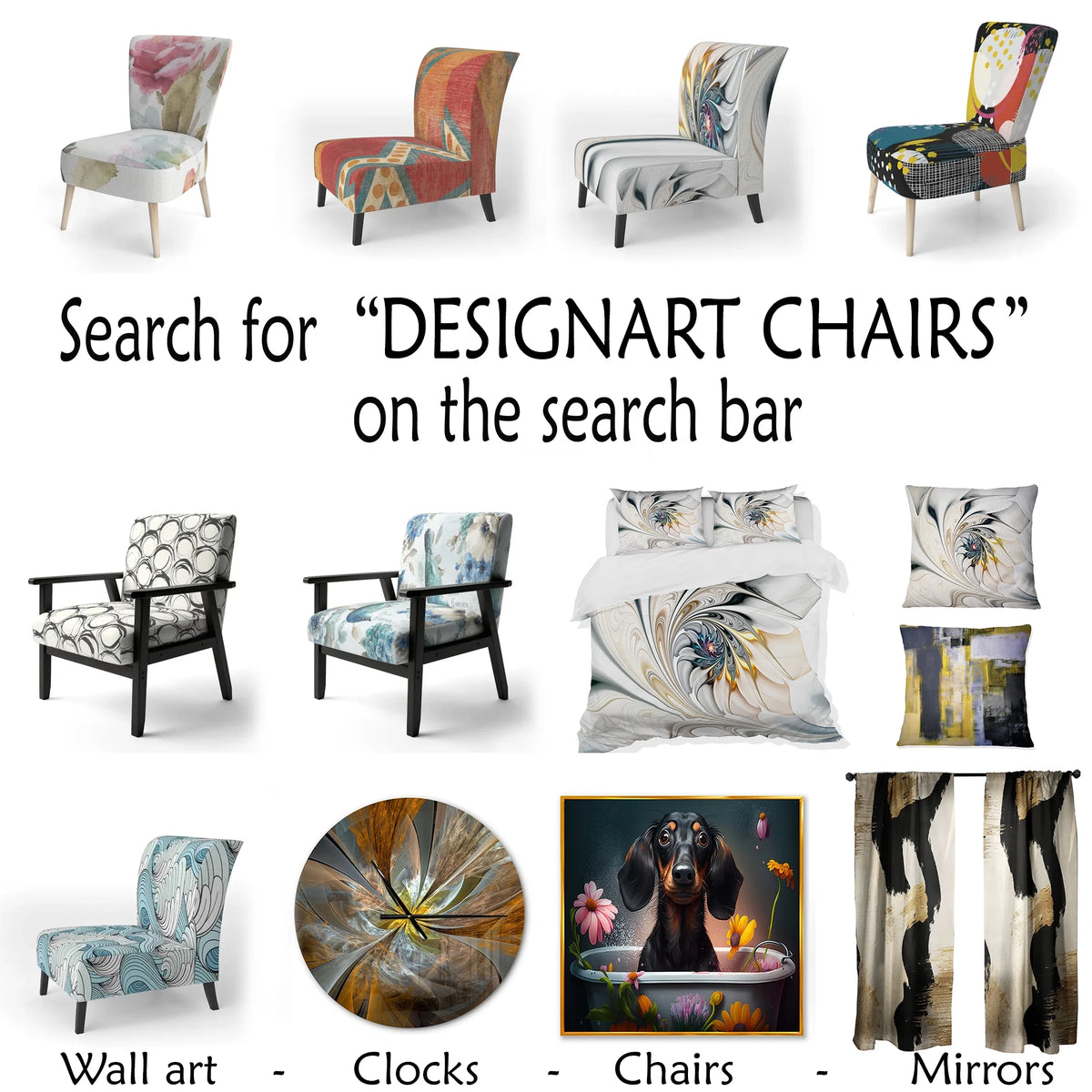 Vintage Abstract Flowers Upholstered Accent Chair and Arm Chair I199794