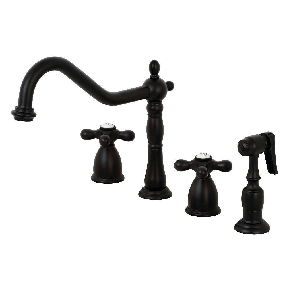 Polished Nickel Widespread Kitchen Faucet with Brass Sprayer B95722