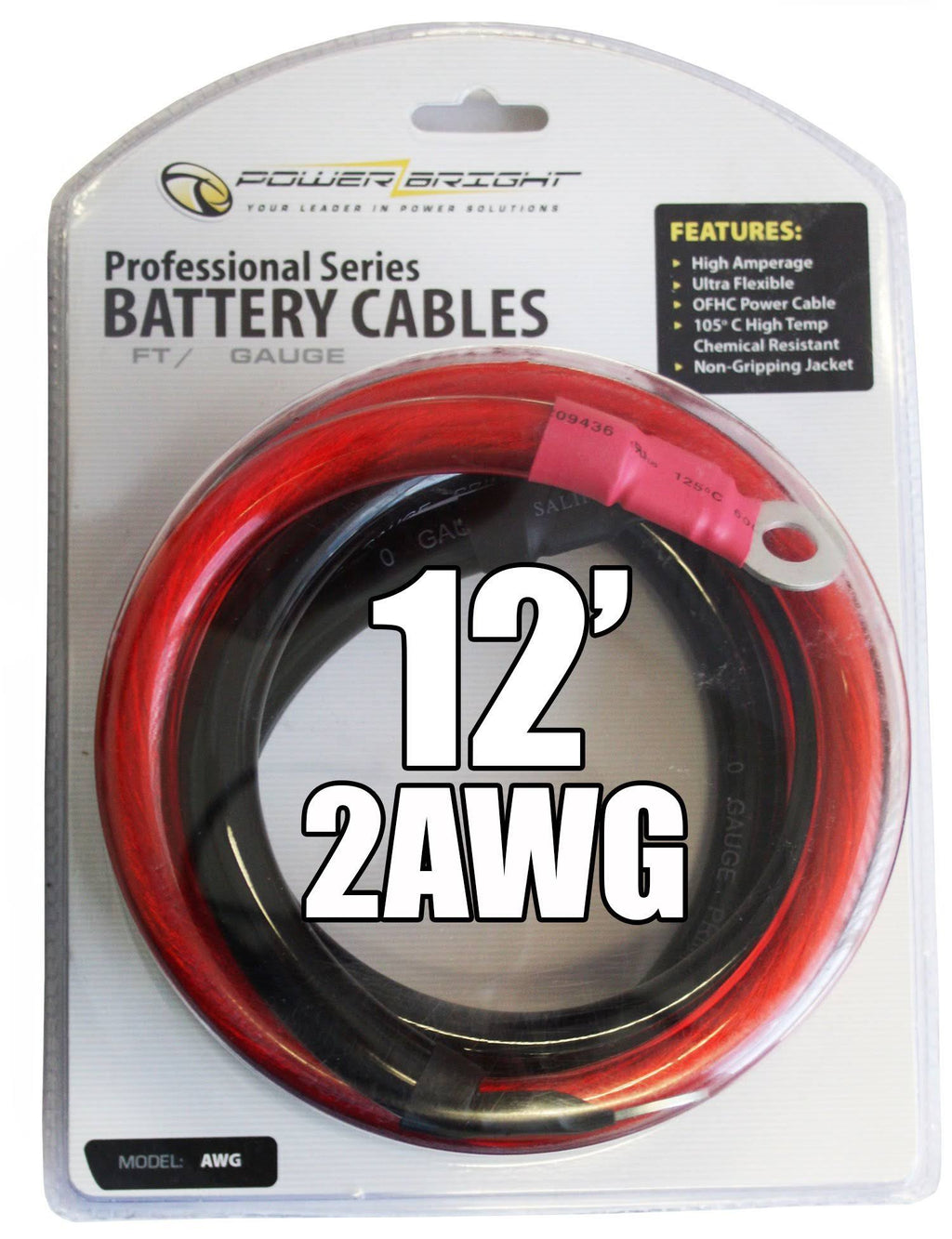 2 AWG Gauge 12-Foot Inverter Cables Y31404