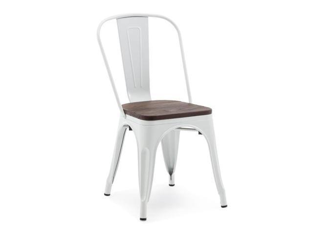 Set of 4 White Wood Seat Metal Bistro Dining Chairs Y725