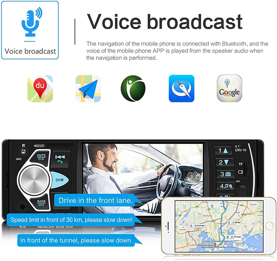 4.1 '' HD Screen Single Din Car Stereo with Bluetooth FM Radio Receiver D9653