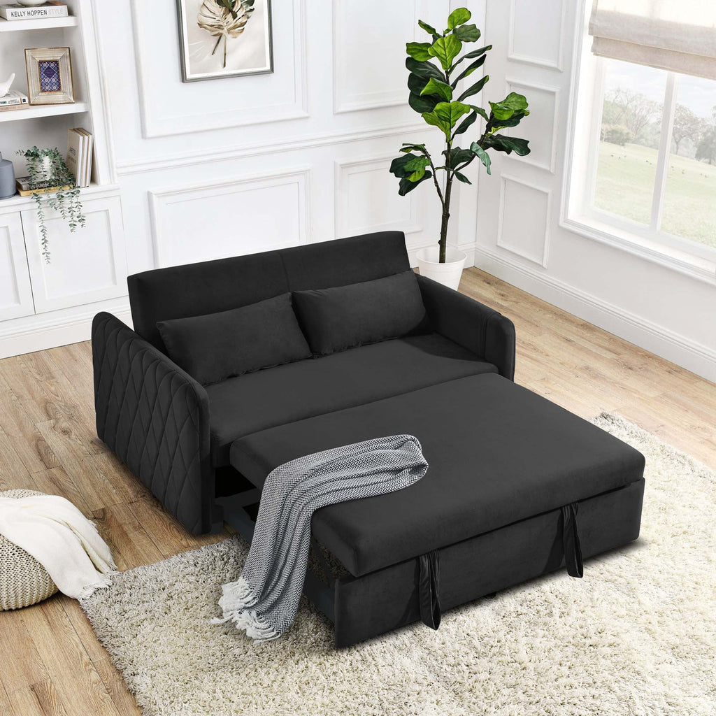 Black Pull Out Loveseat Sofa Bed with 2 Detachable Arm Pockets V13103