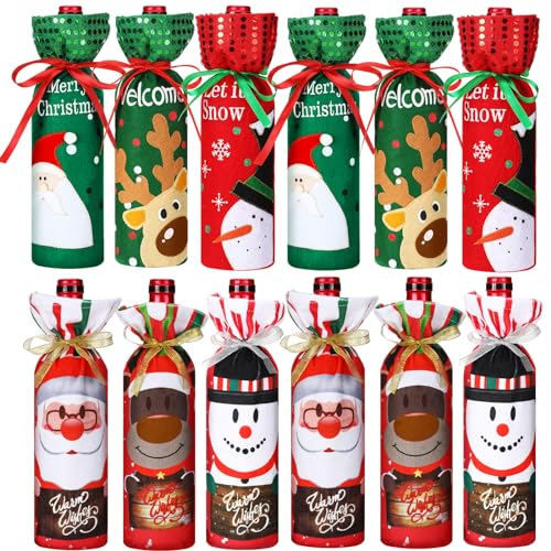 12 Pieces Christmas Wine Bottle Bags F458