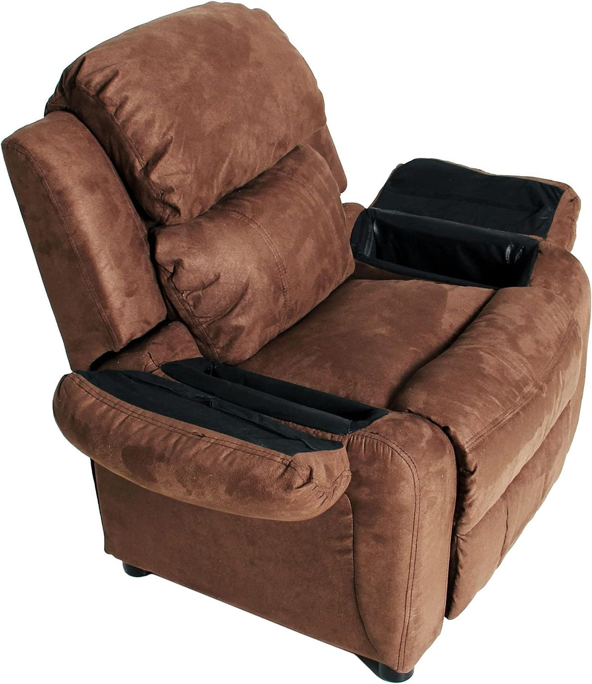 Light Brown Padded Leather Recliner with Storage Arms C54112