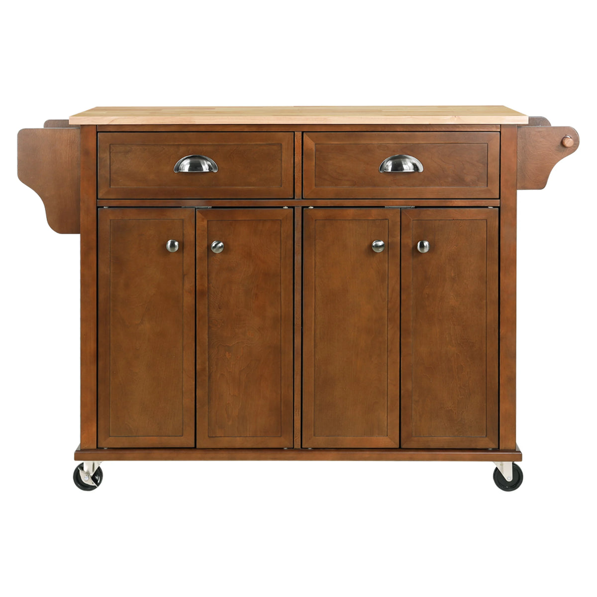 Rolling Kitchen Island Cart with Drop Leaf, 2 Drawers, Spice Rack W241