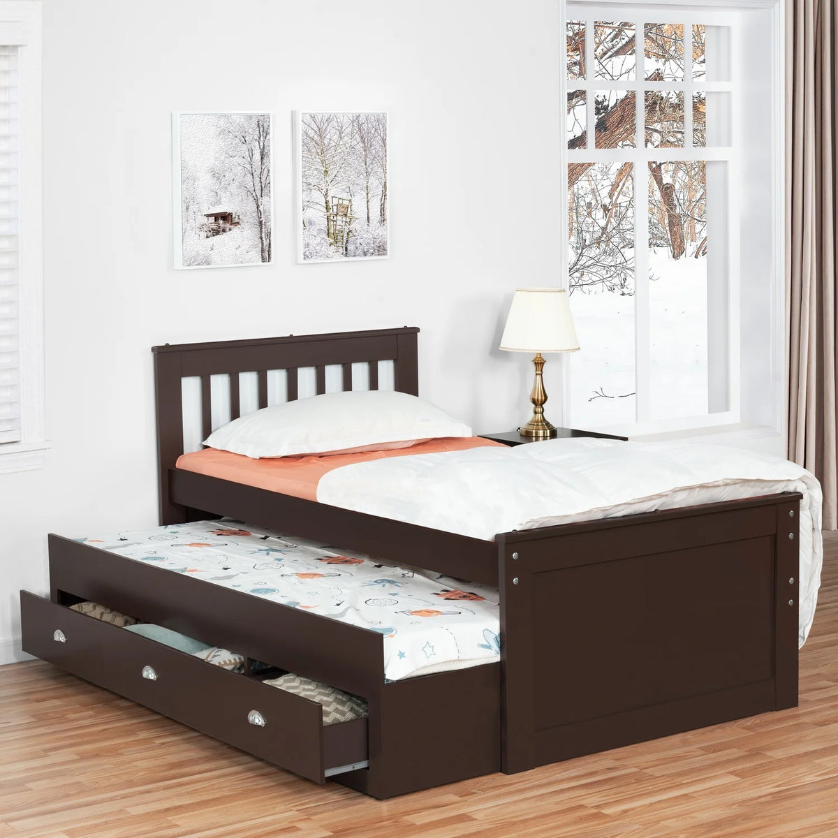 Twin Size Captain's Bed with Trundle and 3 Storage Drawers F3147