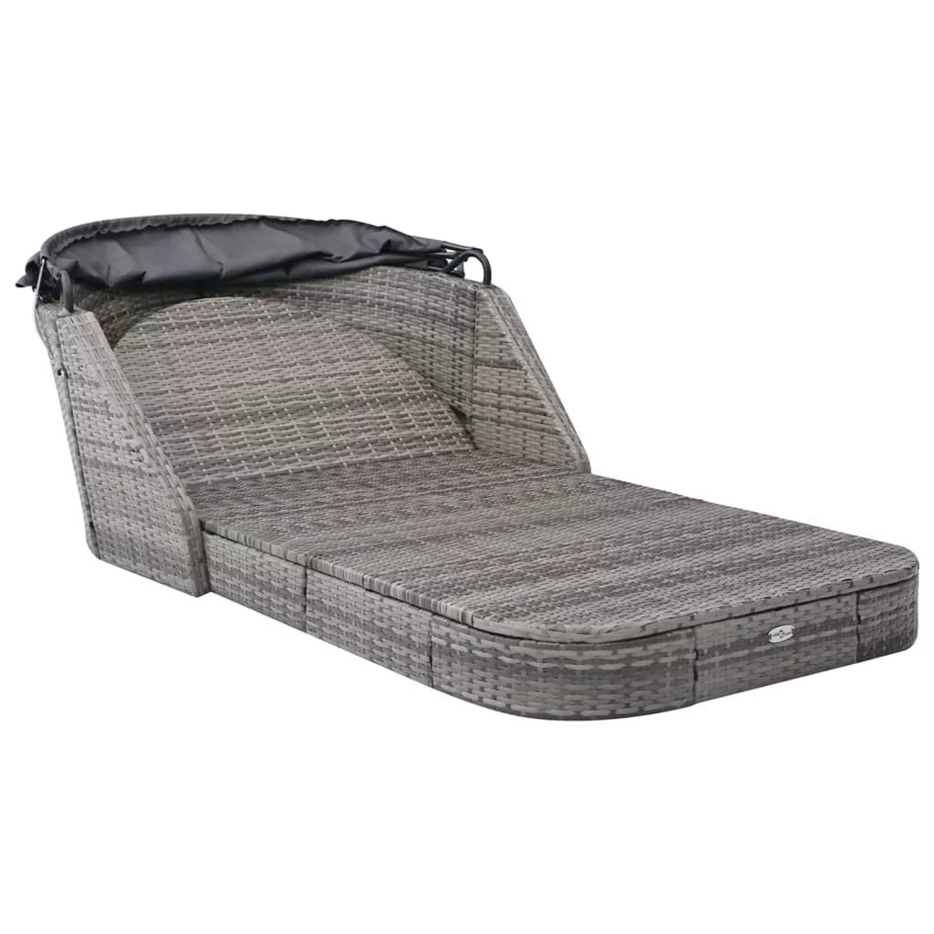 Poly Rattan Outdoor Sun Lounger with Canopy and Cushions N360788
