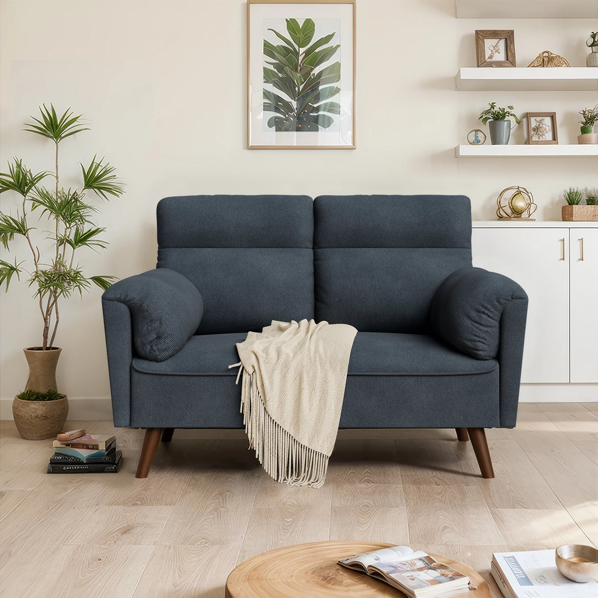 49'' Dark Gray Upholstered Loveseat Sofa with Solid Wood Legs R330