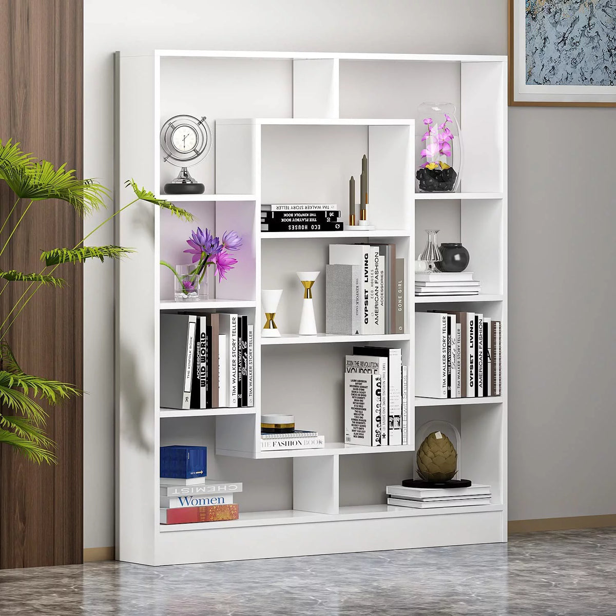 White Free Standing Bookcase Room Divider Shelving Unit J6101