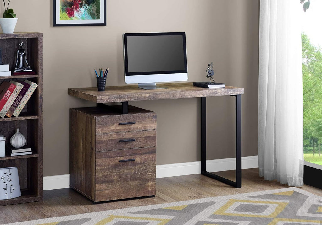 48L Taupe Reclaimed Wood Look Computer Desk with File Cabinet Y7743