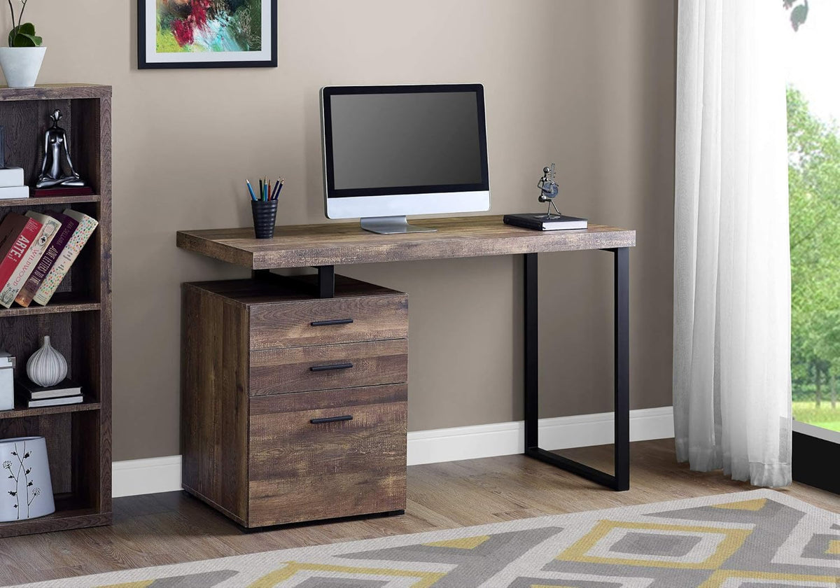 48L Taupe Reclaimed Wood Look Computer Desk with File Cabinet Y7743