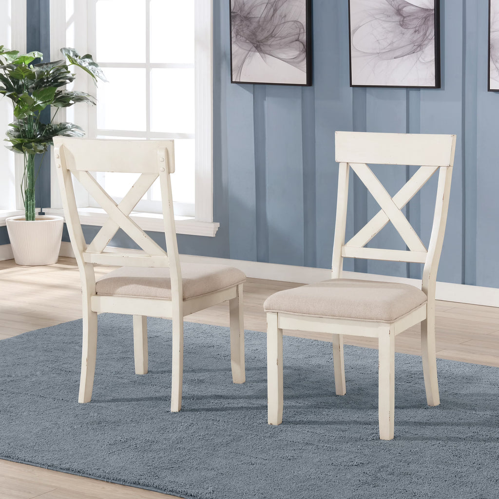 Antique White Wood Cross-Back Dining Chair Set of 2 F24865