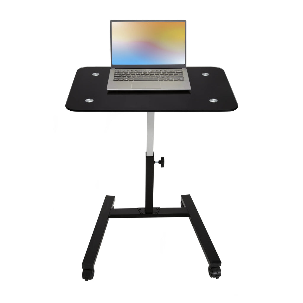 Black Tempered Glass Height Adjustable Mobile Laptop Desk Cart C490323