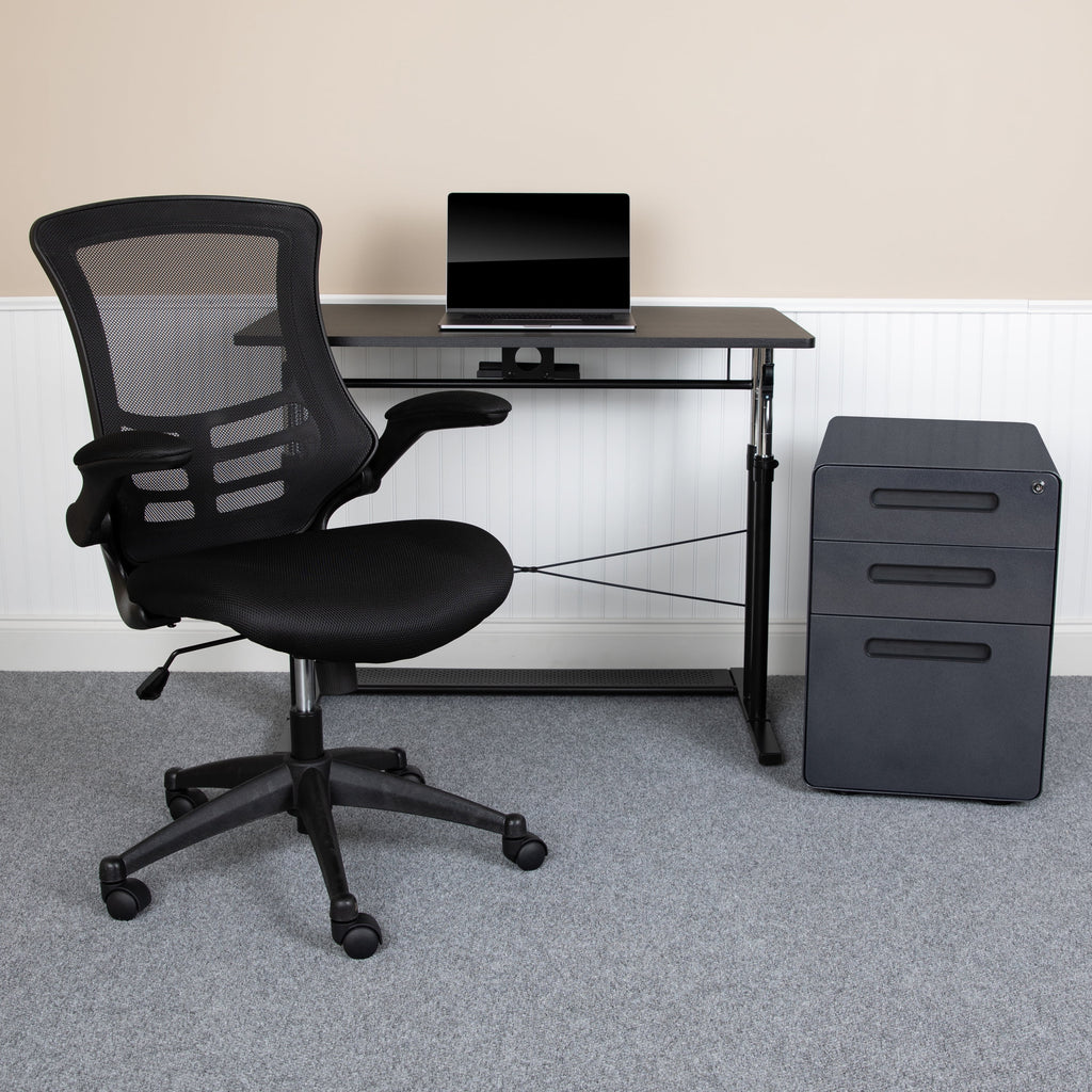 Adjustable Computer Desk, Ergonomic Mesh Office Chair and Mobile Filing Cabinet E485470