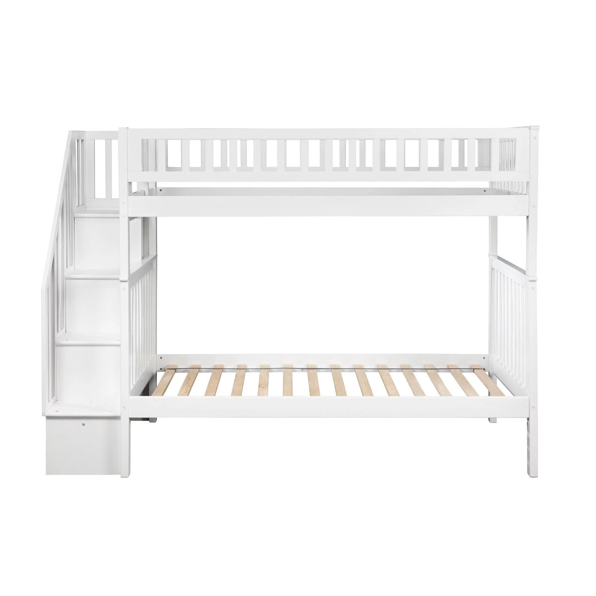 Twin Over Twin Solid Wood Staircase Bunk Bed in White Q745