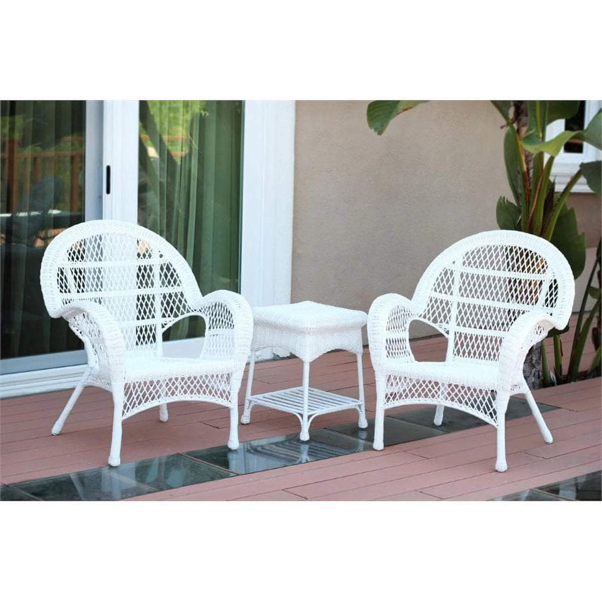 3 Piece Wicker Outdoor Garden Set in White B723