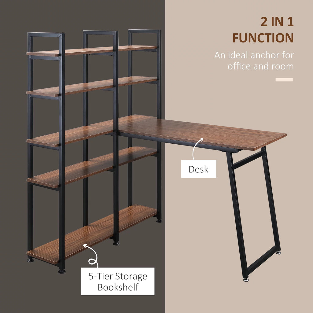 Black Walnut L-Shaped Computer Desk with Display Shelves O9547