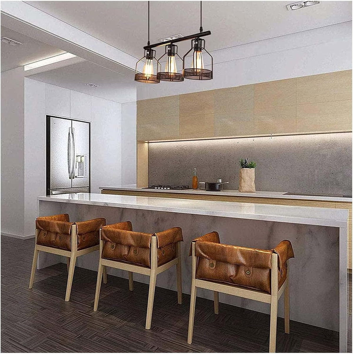 3-Light Industrial Pendant Light Fixtures Rustic Cage Chandelier I49552