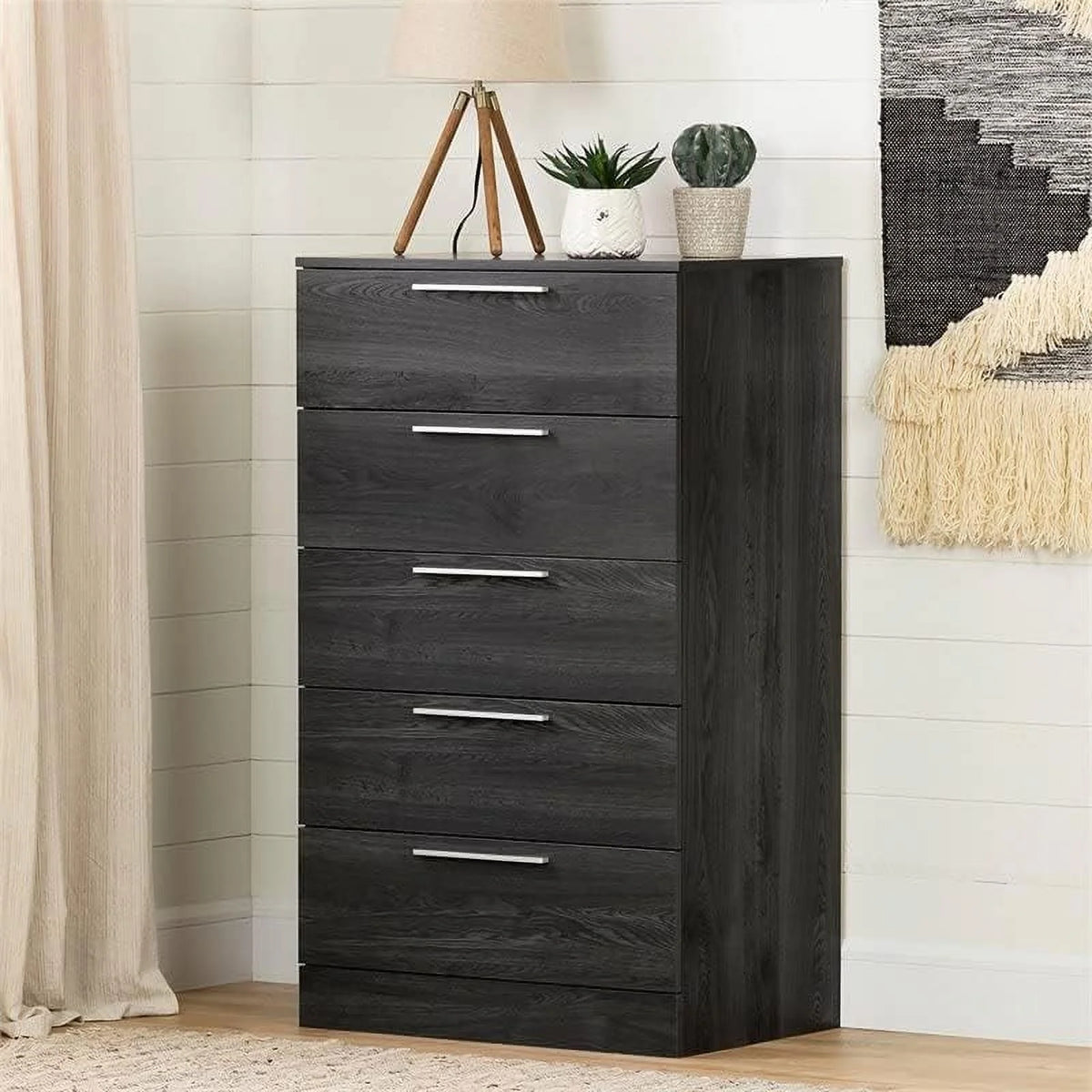 Dark Grey 5 Drawer Wood Dresser F850426