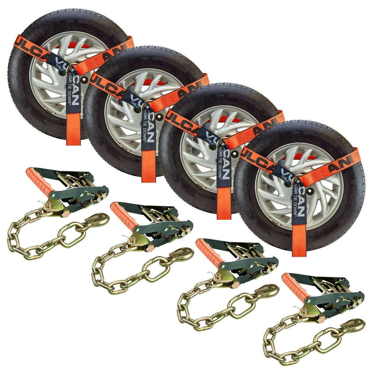 4 Pack 2 inch x 96 inch Car Tie Down with Chain Anchors A63040