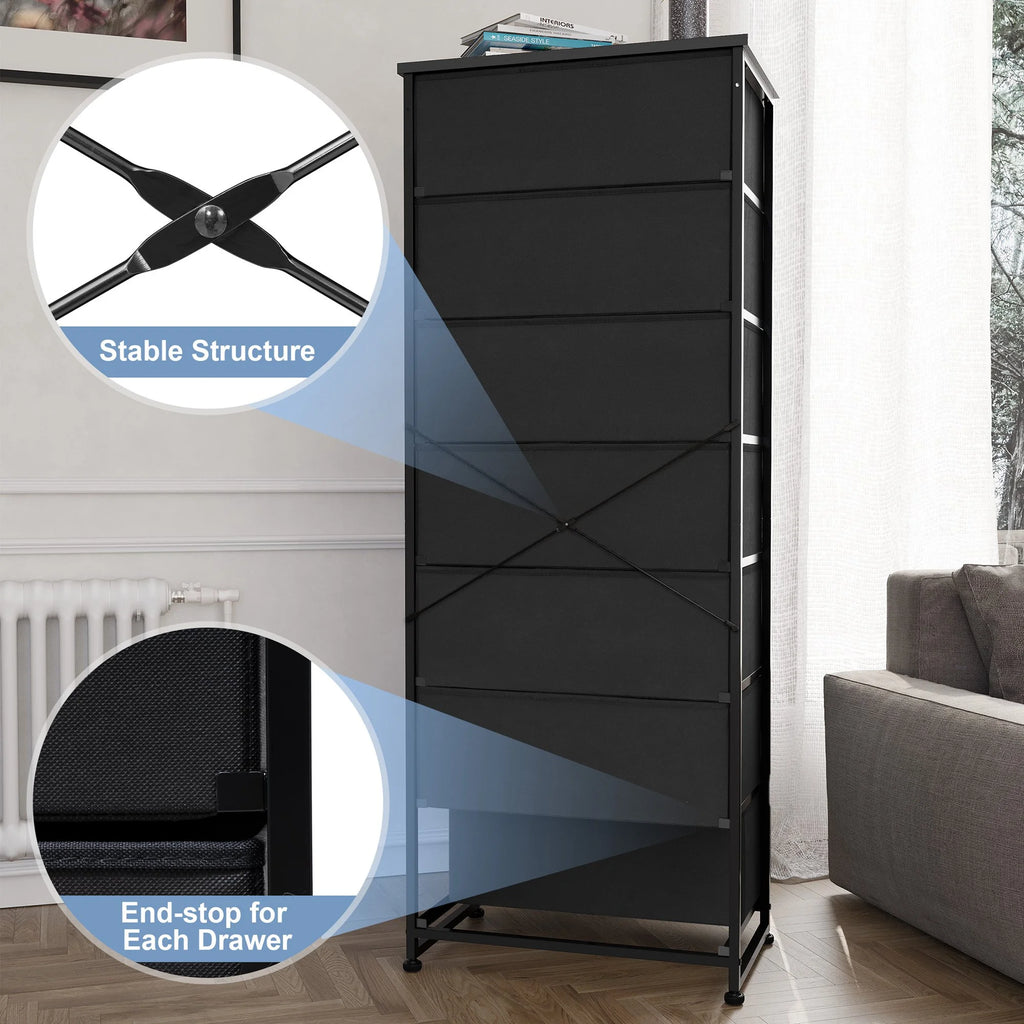 Black 7 Drawers Vertical Dresser Storage Tower M4707