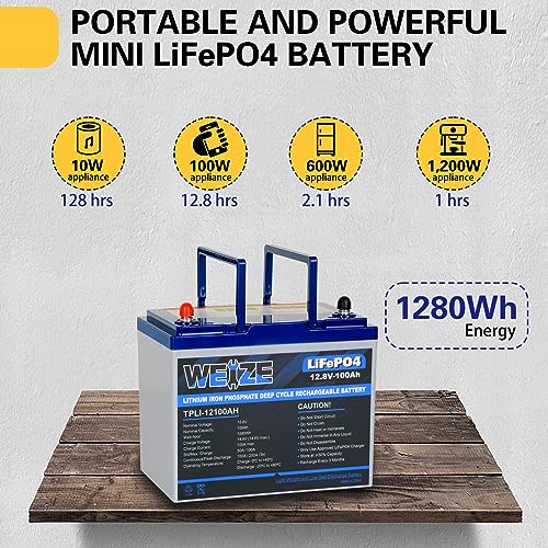 12V 100Ah LiFePO4 Lithium Battery with 120A BMS Q657