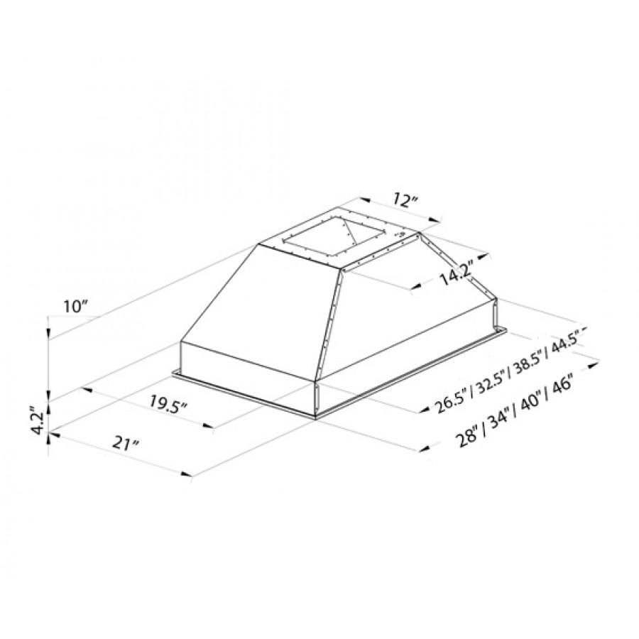 28x22 Stainless Steel Island Insert Range Hood A9722