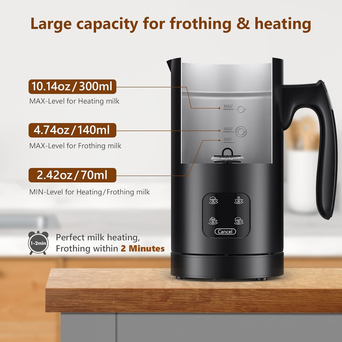 Black Pack of 2 Stainless Steel Electric Milk Frother and Steamer L384339