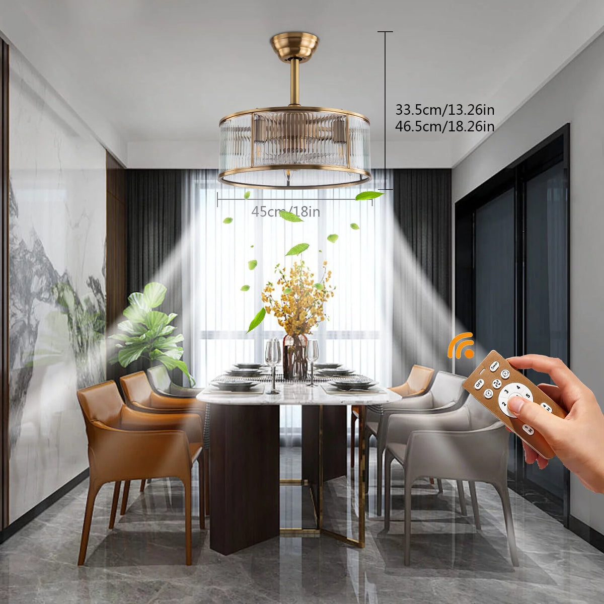 Caged Ceiling Fan Light with Remote X862