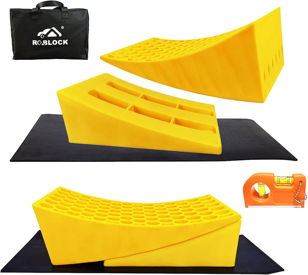 Camper Leveler Blocks with Curved Levelers, Wheel Chocks and Non-Slip Rubber Mats, Pack of 2 Z2526