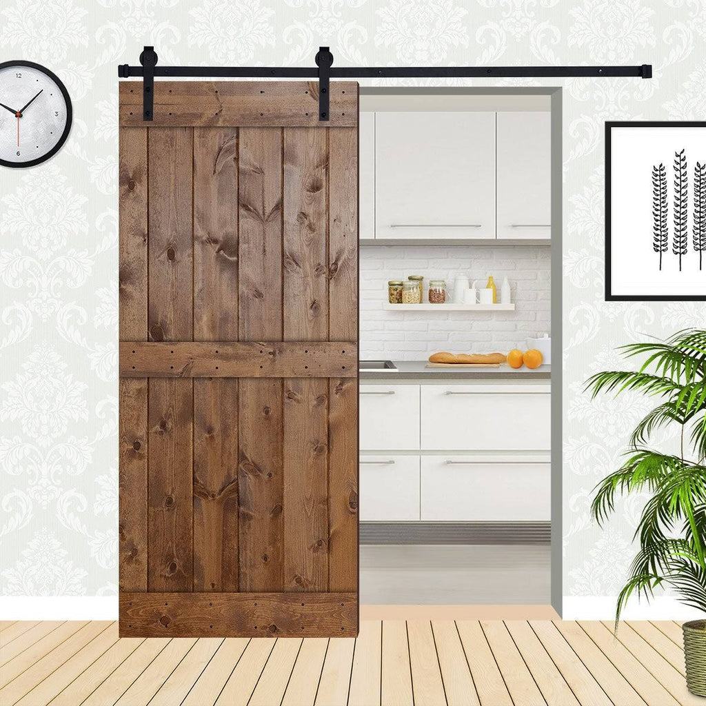 Paneled Wood Barn Door with Installation Hardware Kit Y920
