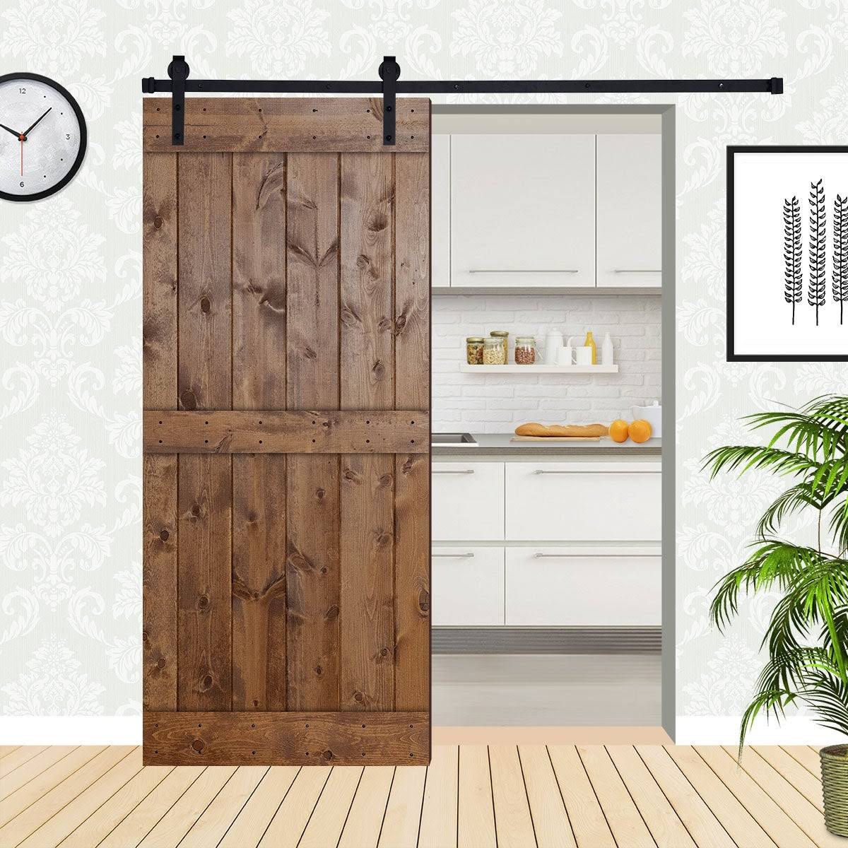 Paneled Wood Barn Door with Installation Hardware Kit Y920