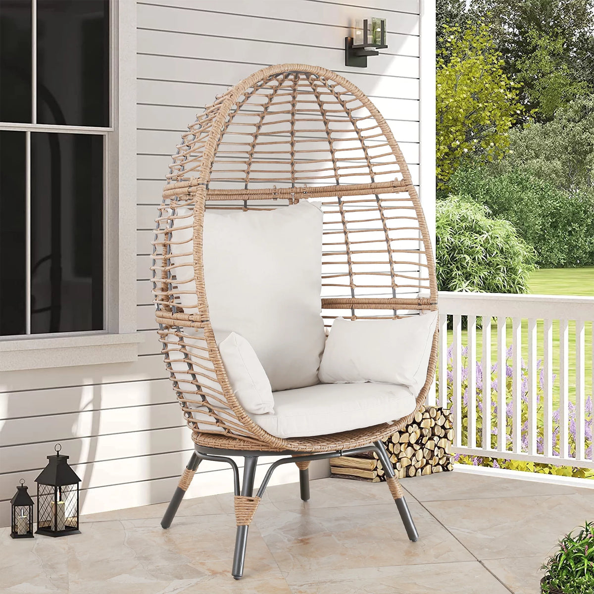 Outdoor Wicker Egg Chair with 4 Cushions M5826