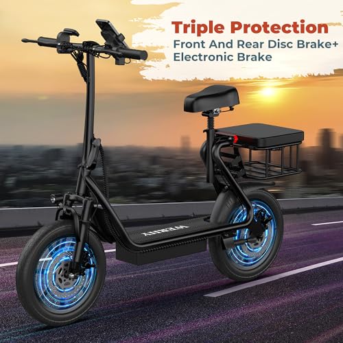 Electric Scooter with Seat, 500W Motor, 14'' Tires, Foldable E-Scooter with Suspension O8023