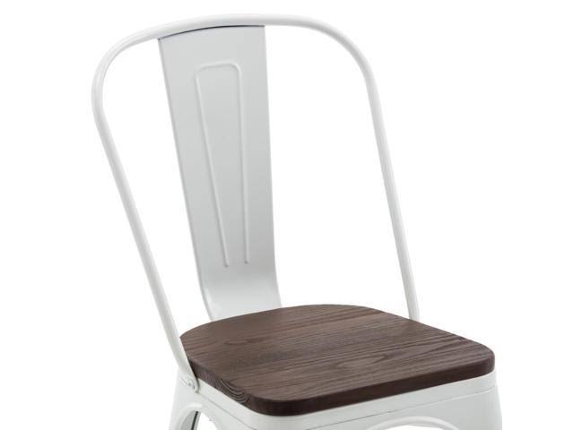 Set of 4 White Wood Seat Metal Bistro Dining Chairs Y725