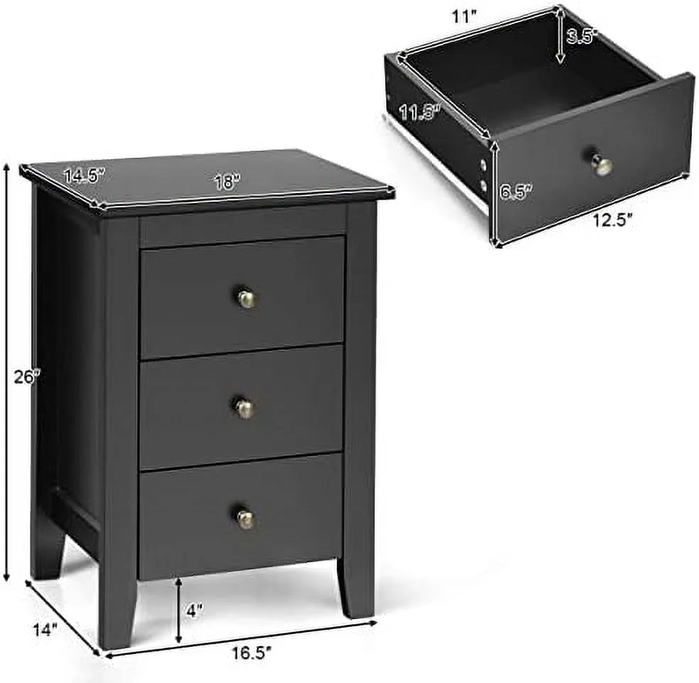 White 3 Drawer Wood Nightstand D837